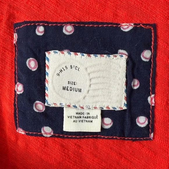 Anthropologie Postmark Ruffle Front Henley Top Red Orange Blue Women’s Medium - Picture 6 of 9